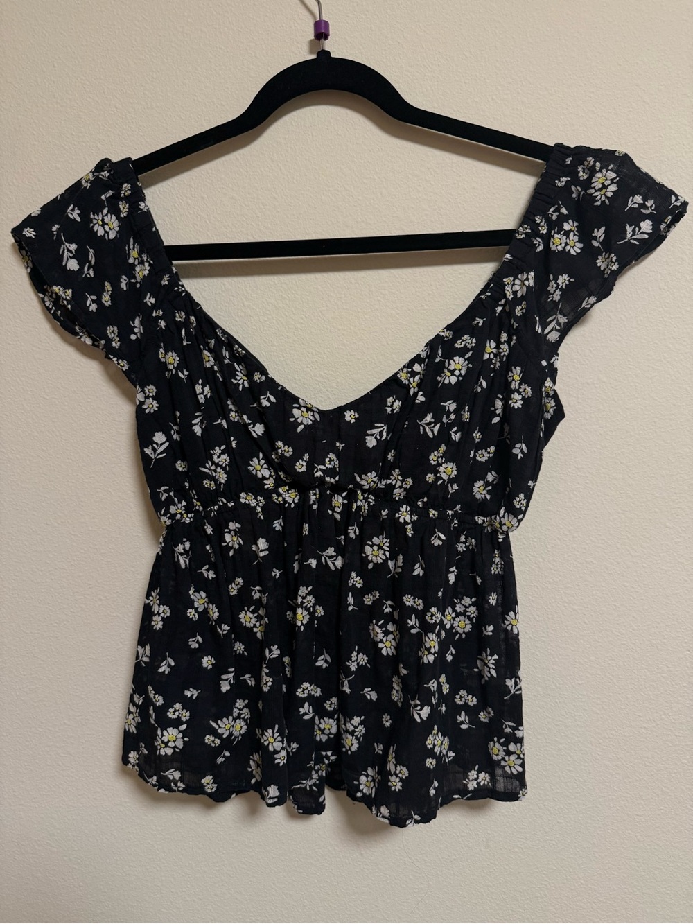 American Eagle Outfitters Black Floral back tie Peplum Blouse